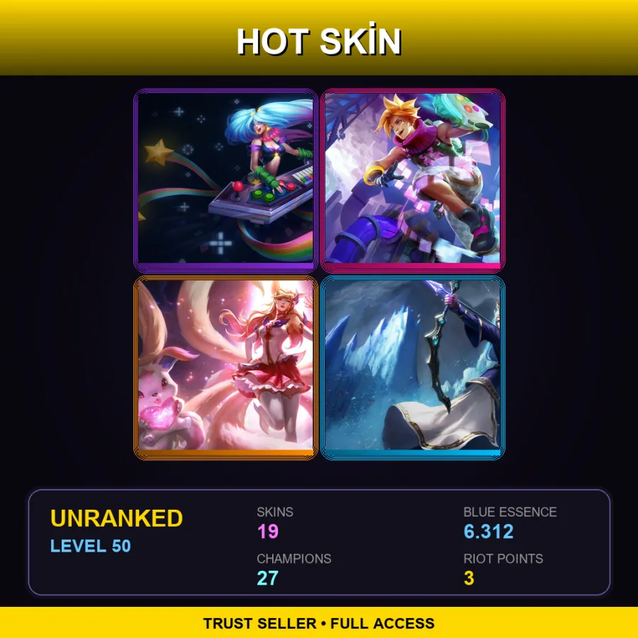 TW | Arcade Sona | Arcade Ezreal | Star Guardian Ahri | Queen Ashe | 19 Skin | 27 Champ | Lv50