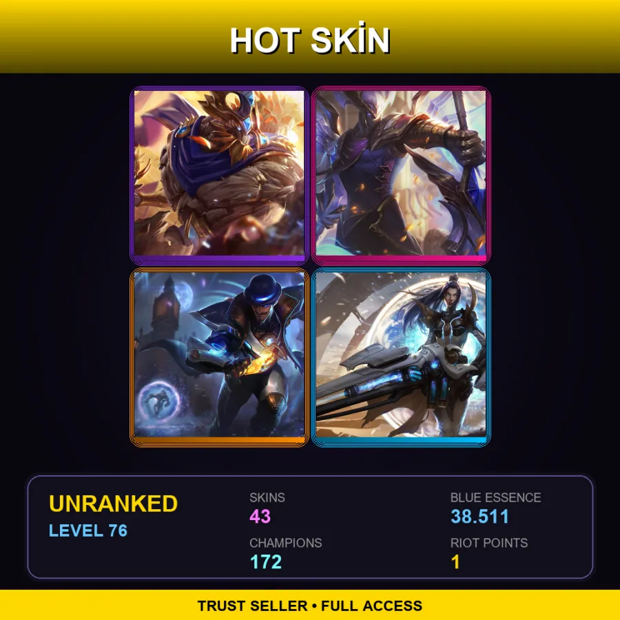VN | Lv76 | Unranked | 43 Skin | 172 Champ — LoL account