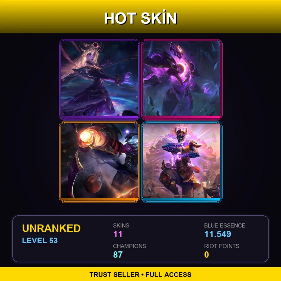 TR | Dark Cosmic Lux | Dark Star Xerath | Dark Star Varus | Three Honors Malzahar | 11 Skin | 87 Champ | Lv53