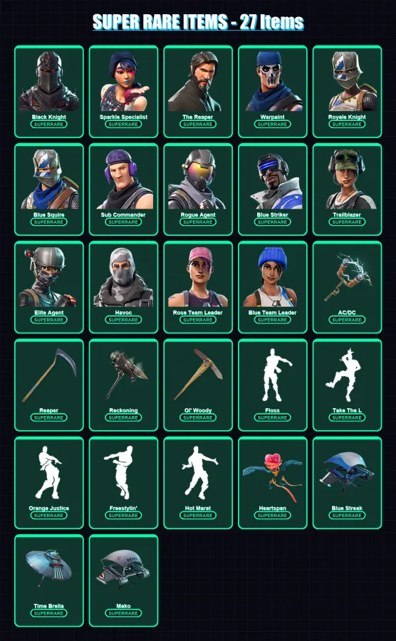 [PC/XBOX/PSN] | Black Knight | Sparkle Specialist | The Reaper | Warpaint | Royale Knight | 189 skin | 161 pickaxe | 147 emote | 167 glider | Lv2428 — Fortnite account