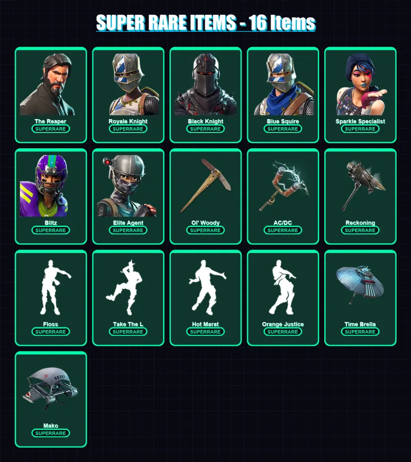 [PC/PSN] | The Reaper | Royale Knight | Black Knight | Blue Squire | Sparkle Specialist | 107 skin | 84 pickaxe | 99 emote | 71 glider | Lv992 — Fortnite account