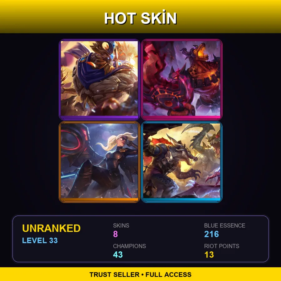 EUNE | Lv33 | Unranked | 8 Skin | 43 Champ — LoL account