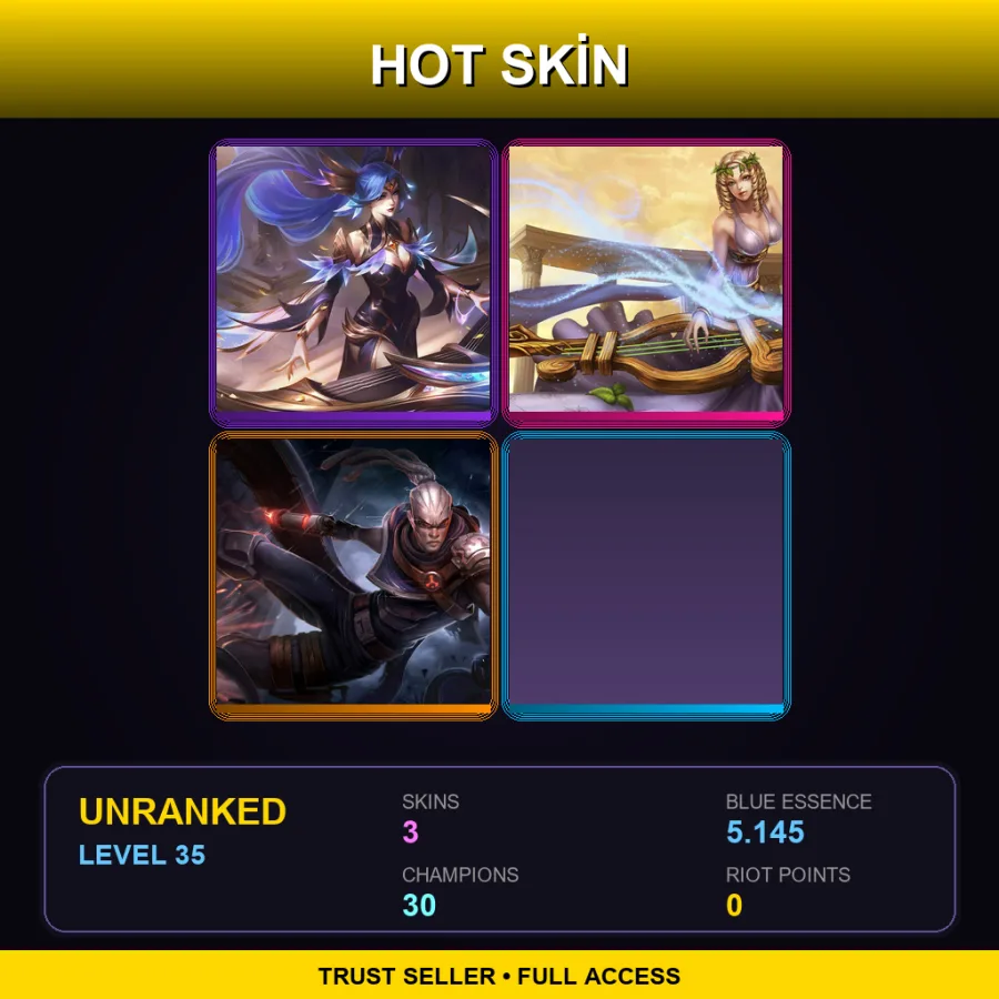 EUW | Lv35 | Unranked | 3 Skin | 30 Champ