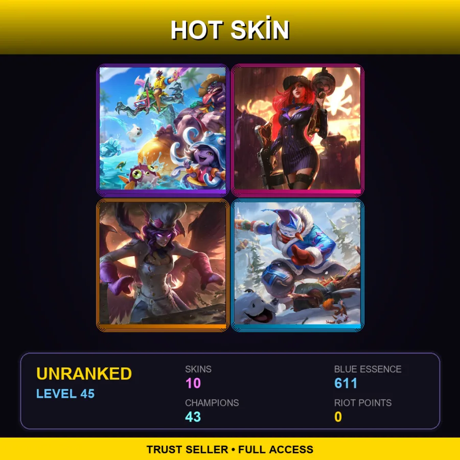 TR | Lv45 | Unranked | 10 Skin | 43 Champ — LoL account
