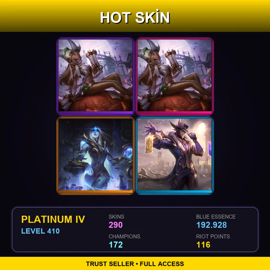 EUW | Lv410 | Platinum IV | 290 Skin | 172 Champ