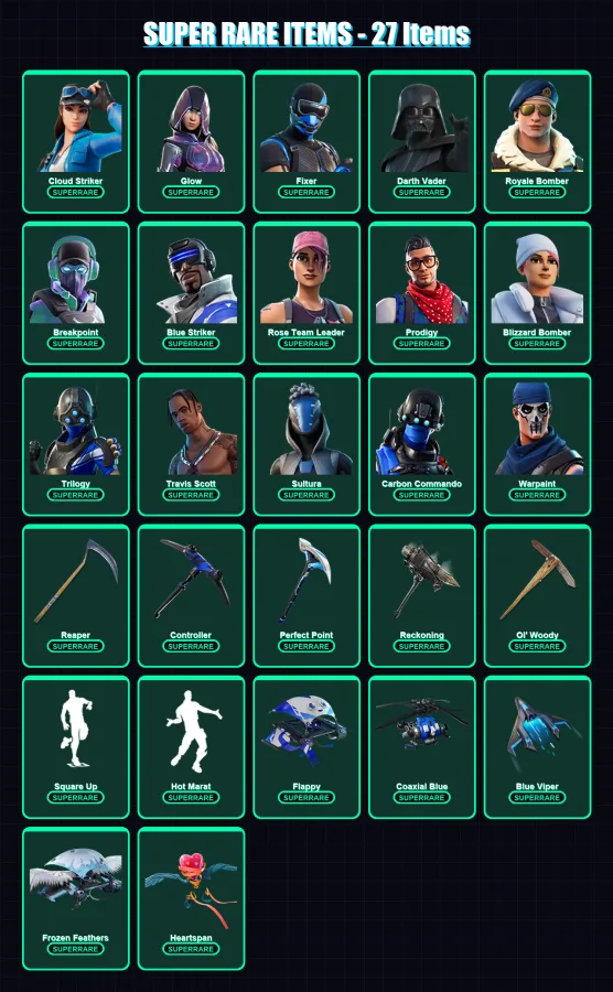 [PC] | Cloud Striker | Glow | Fixer | Darth Vader | Royale Bomber | 174 skin | 181 pickaxe | 148 emote | 125 glider | Lv1800