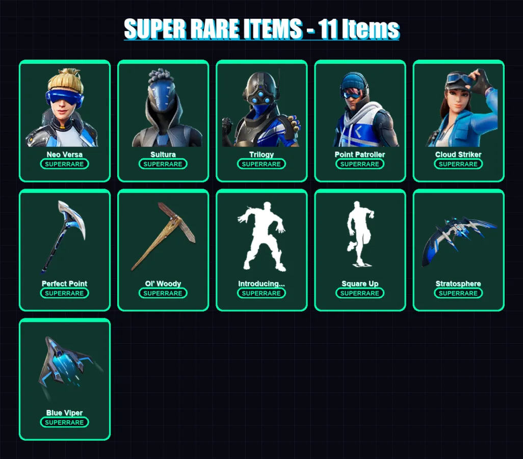 [PS4/PS5/PC] | Neo Versa | Sultura | Trilogy | Point Patroller | Cloud Striker | 331 skin | 386 pickaxe | 276 emote | 272 glider | Lv3746
