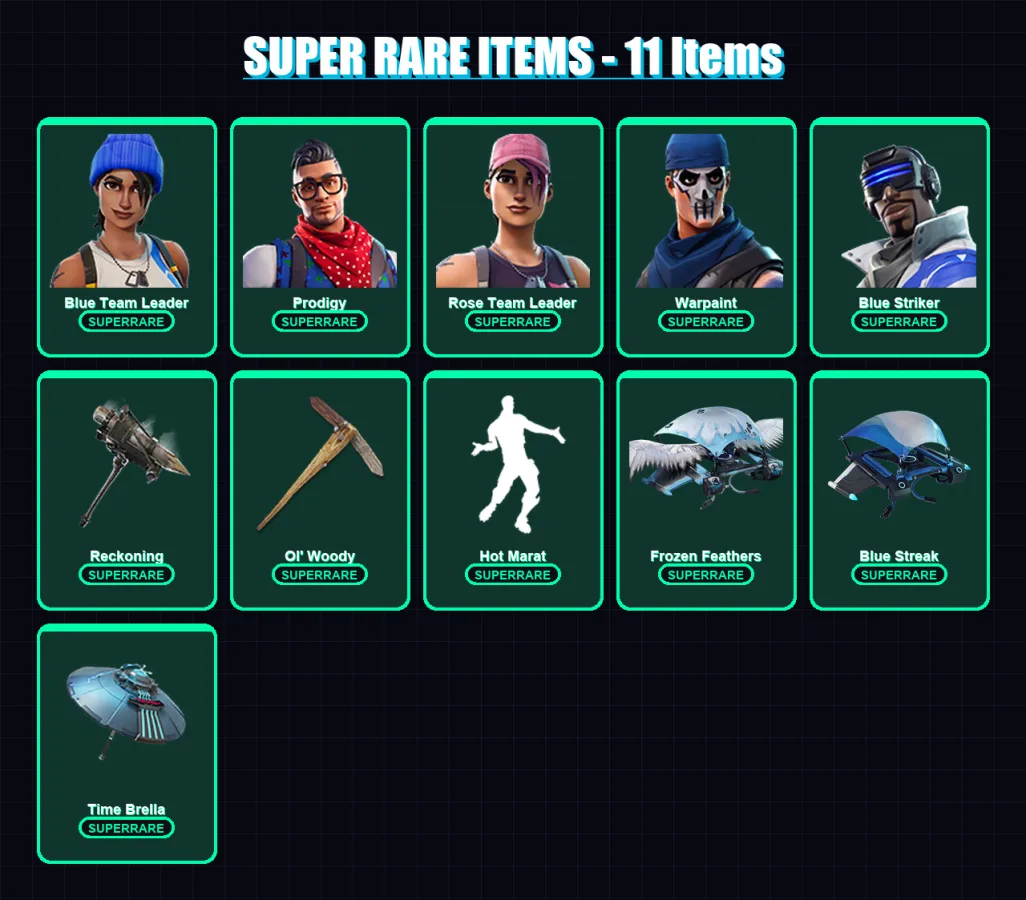 [PC/XBOX] | Blue Team Leader | Prodigy | Rose Team Leader | Warpaint | Blue Striker | 57 skin | 42 pickaxe | 57 emote | 43 glider | Lv505 — Fortnite account
