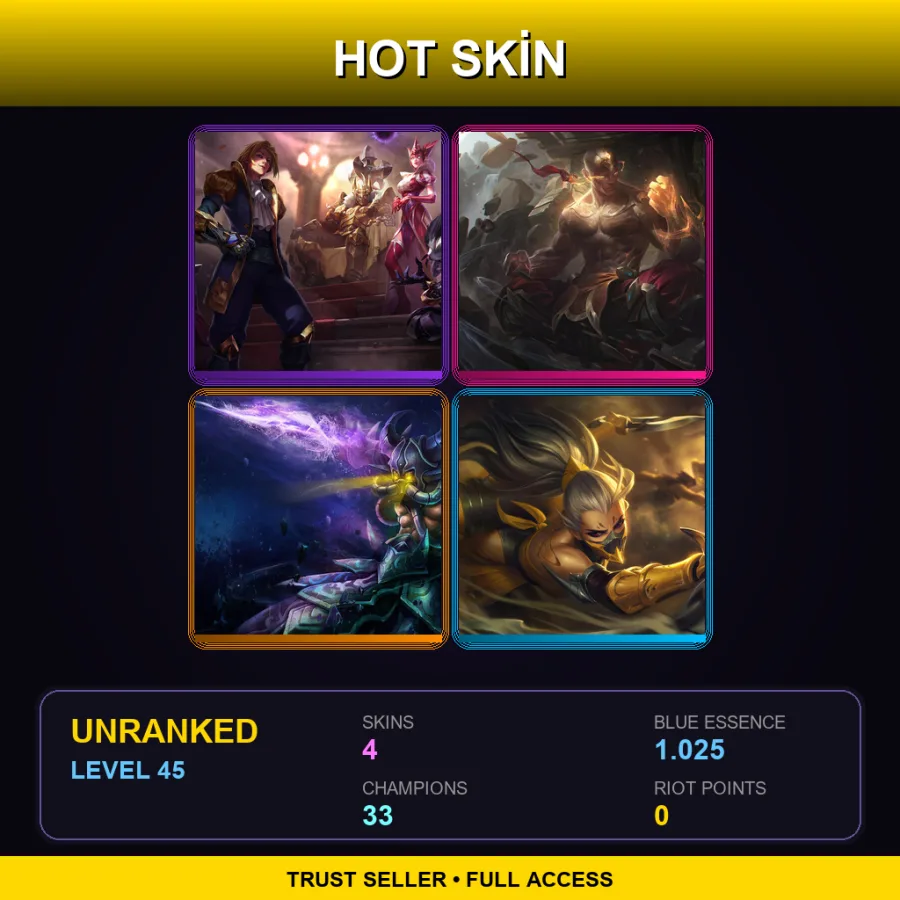 EUNE | Lv45 | Unranked | 4 Skin | 33 Champ — LoL account