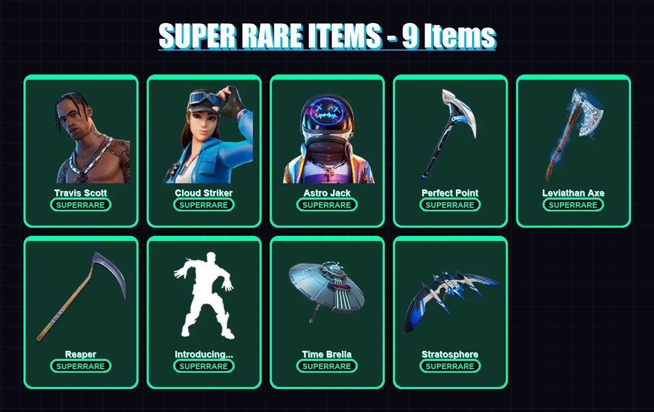 [PS4/PS5/XBOX/PC] | Travis Scott | Cloud Striker | Astro Jack | Blaze | Fade | 153 skin | 156 pickaxe | 113 emote | 112 glider | Lv2114