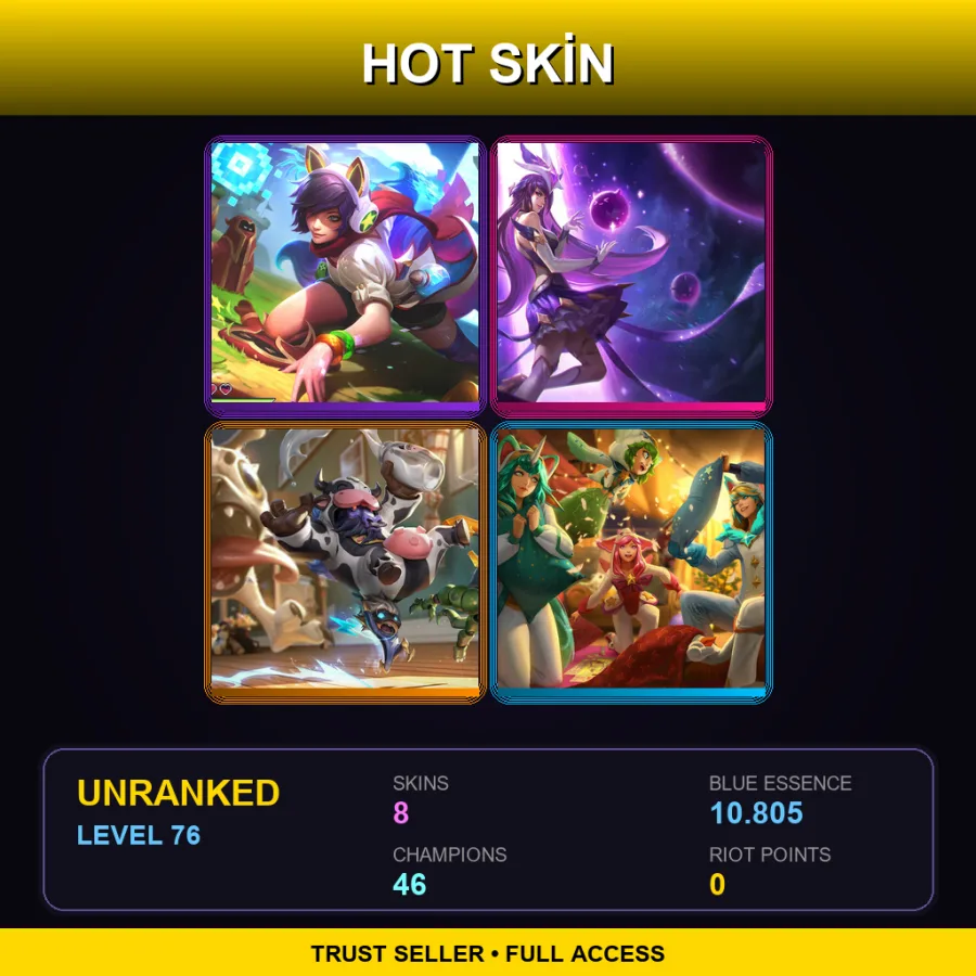 LAN | Lv76 | Unranked | 8 Skin | 46 Champ — Arcade Ahri