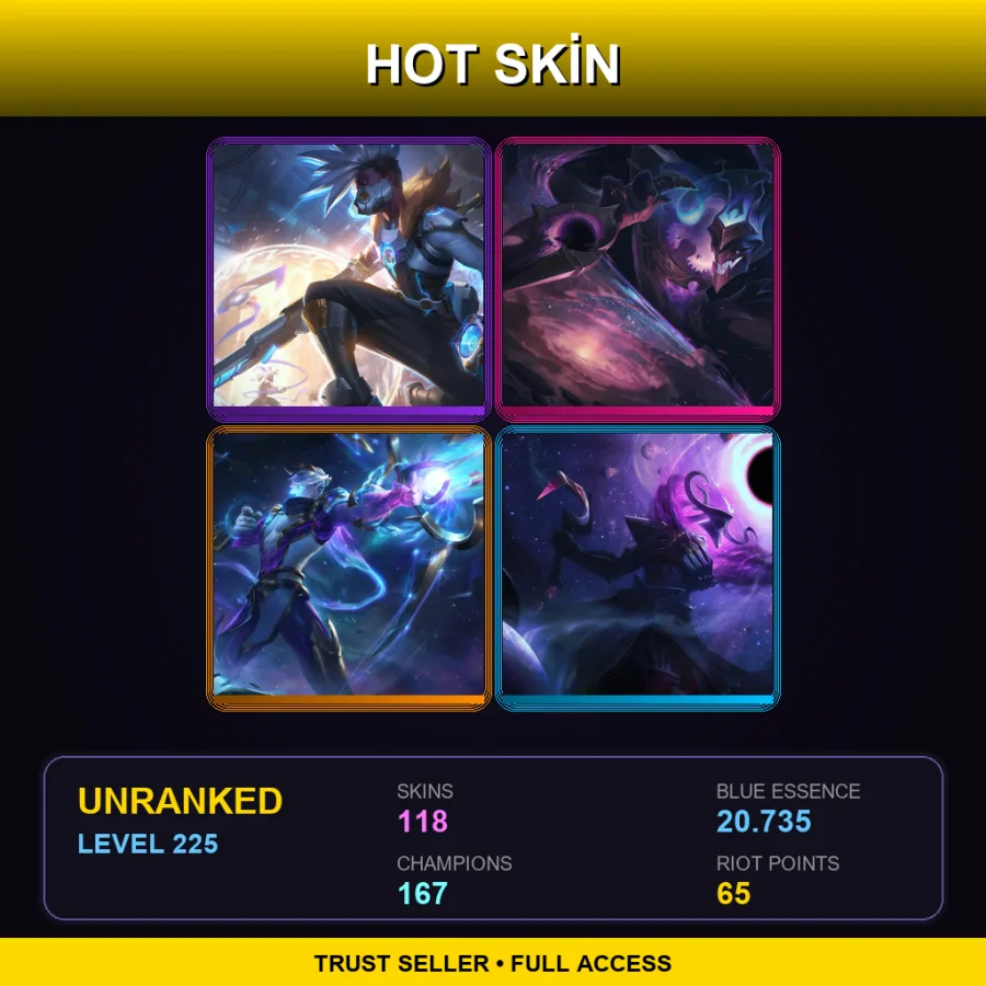 EUW | Lv225 | Unranked | 118 Skin | 167 Champ — LoL account