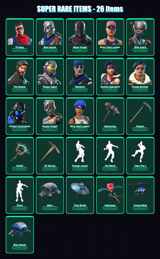 [PS4/PS5/XBOX/PC] | Prodigy | Blue Squire | Black Knight | Rose Team Leader | Elite Agent | 150 skin | 116 pickaxe | 126 emote | 110 glider | Lv1733