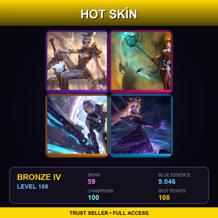 EUW | Lv108 | Bronze IV | 59 Skin | 100 Champ