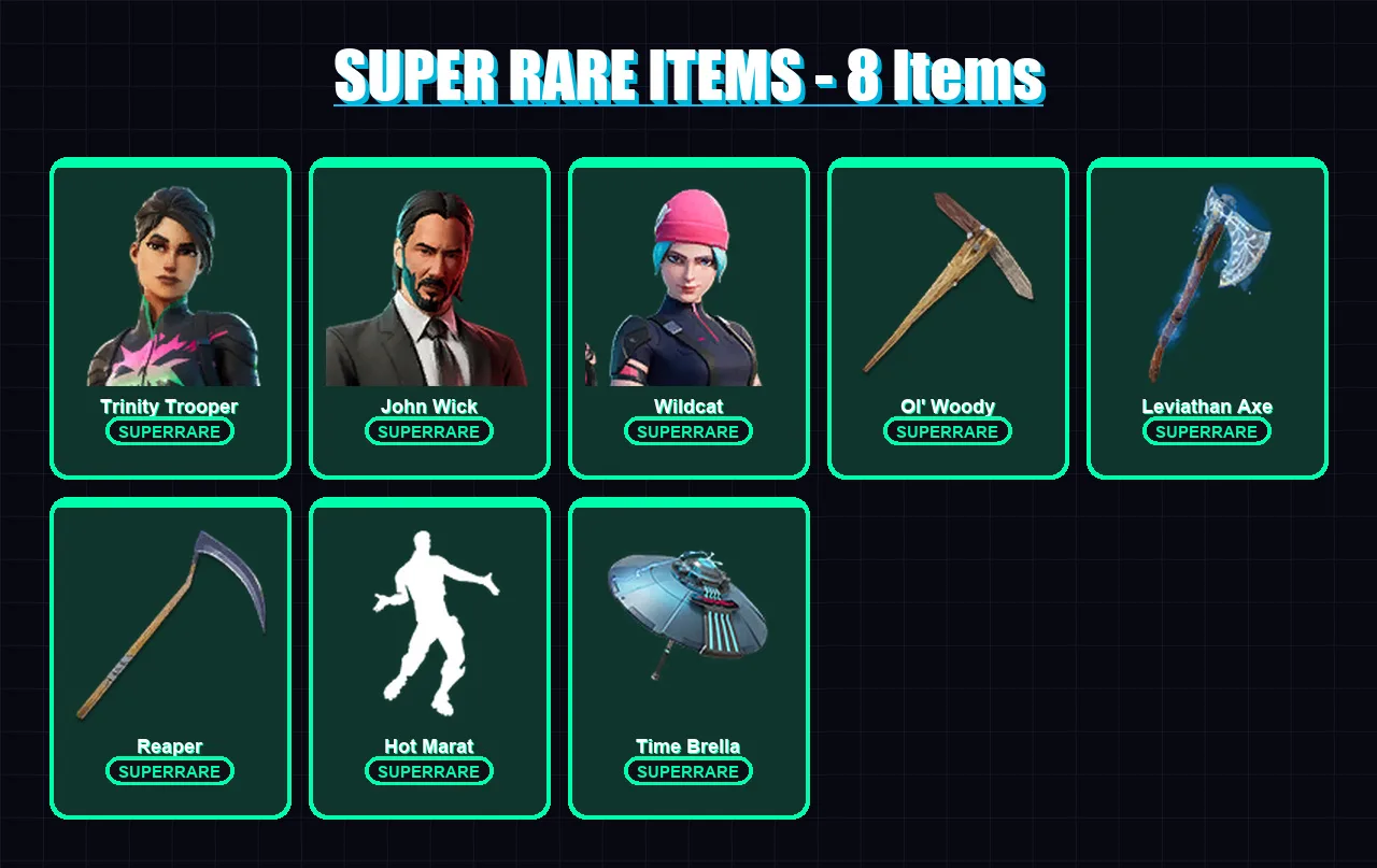 [PC/XBOX] | Trinity Trooper | John Wick | Wildcat | Wukong | Eternal Knight | 130 skin | 124 pickaxe | 113 emote | 106 glider | Lv1491