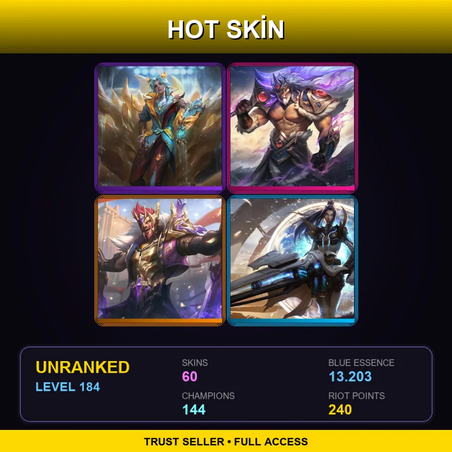 EUW | Lv184 | Unranked | 60 Skin | 144 Champ — Psyops Master Yi
