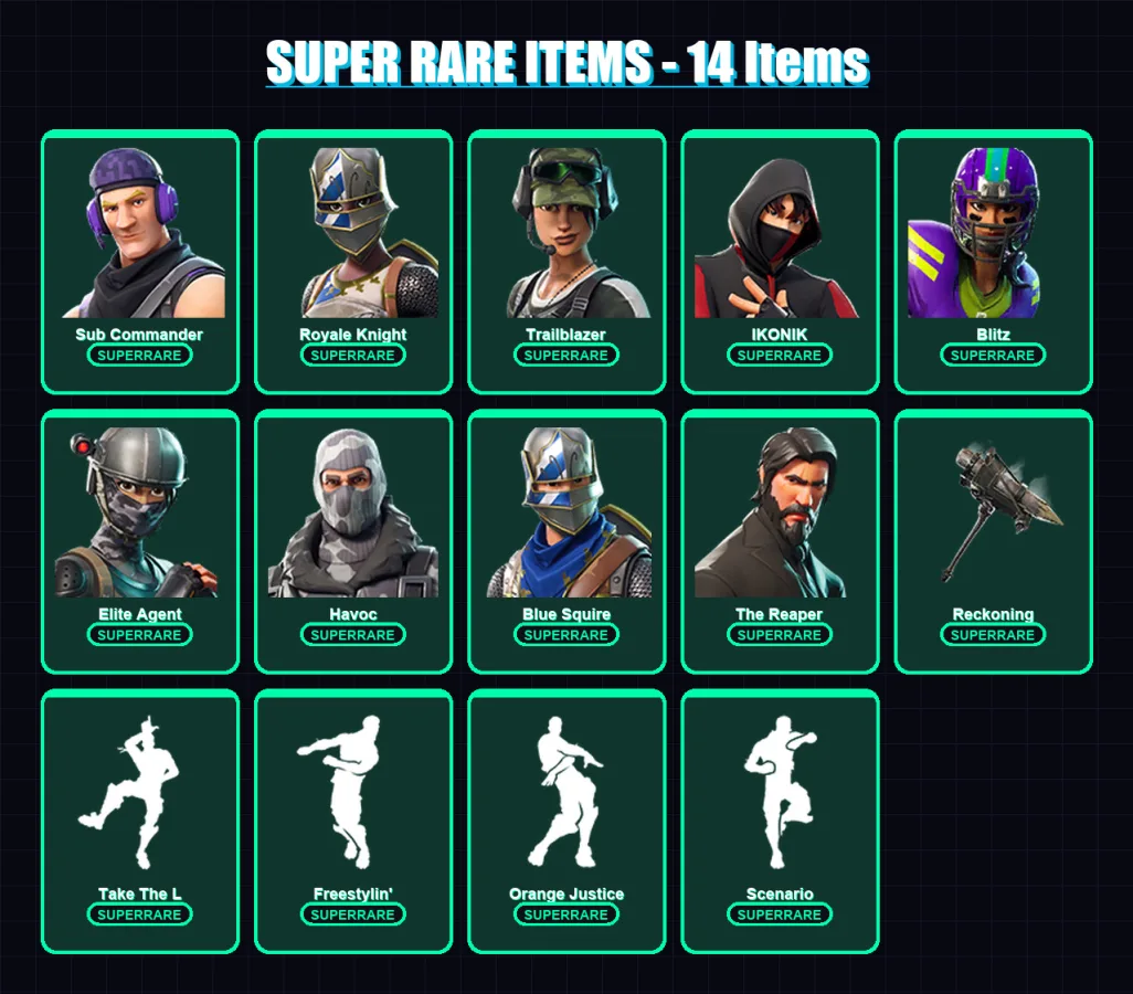 [SWITCH/XBOX/PC] | Sub Commander | Royale Knight | Trailblazer | IKONIK | Blitz | 78 skin | 62 pickaxe | 72 emote | 65 glider | Lv819