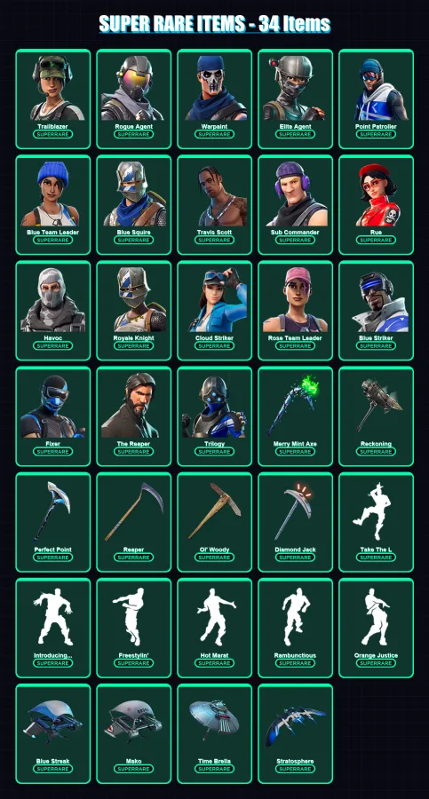 [PS4/PS5/XBOX/PC] | Trailblazer | Rogue Agent | Warpaint | Elite Agent | Point Patroller | 270 skin | 243 pickaxe | 249 emote | 179 glider | Lv2833