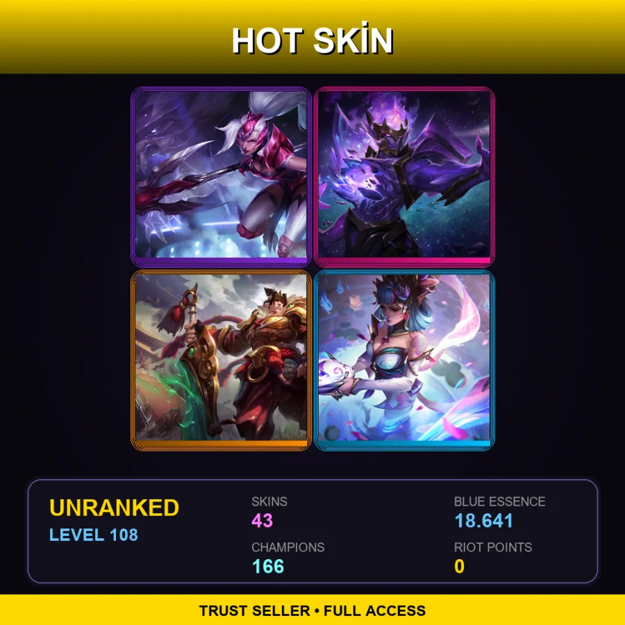 SG | Lv108 | Unranked | 43 Skin | 166 Champ — LoL account