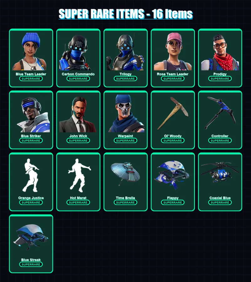 [PC/XBOX/PSN] | Blue Team Leader | Carbon Commando | Trilogy | Rose Team Leader | Prodigy | 281 skin | 296 pickaxe | 214 emote | 198 glider | Lv3112