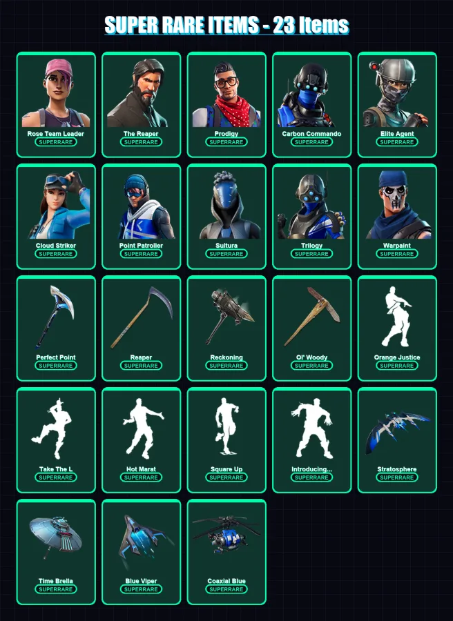 [PC/XBOX] | Rose Team Leader | The Reaper | Prodigy | Carbon Commando | Elite Agent | 197 skin | 213 pickaxe | 173 emote | 202 glider | Lv3229