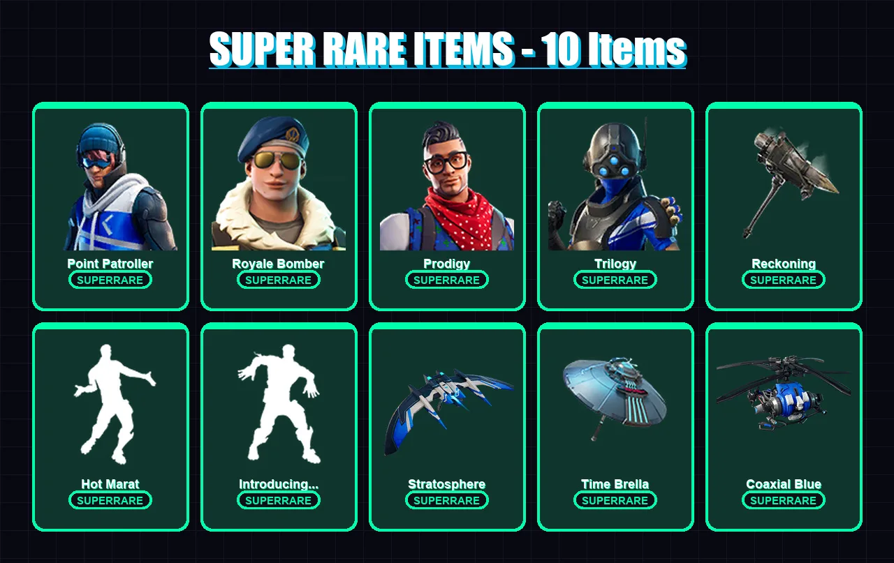 [PC/XBOX/PSN] | Point Patroller | Royale Bomber | Prodigy | Trilogy | Fade | 99 skin | 114 pickaxe | 101 emote | 101 glider | Lv1535