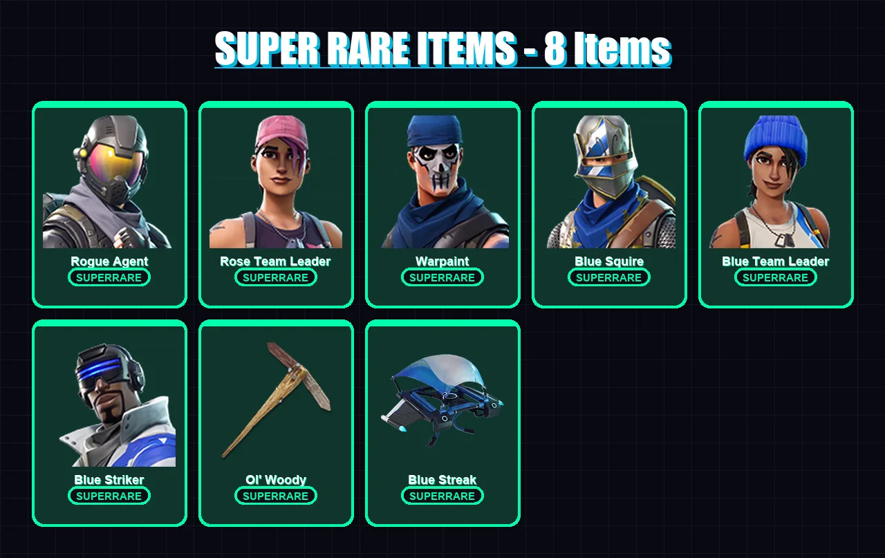 [PC/XBOX/PSN] | Rogue Agent | Rose Team Leader | Warpaint | Blue Squire | Blue Team Leader | 10 skin | 13 pickaxe | 13 emote | 14 glider | Lv147