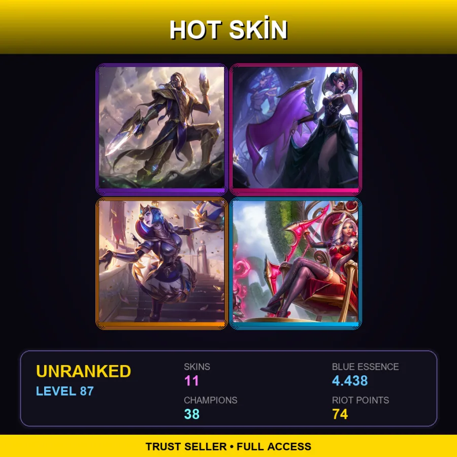 EUNE | Lv87 | Unranked | 11 Skin | 38 Champ — LoL account