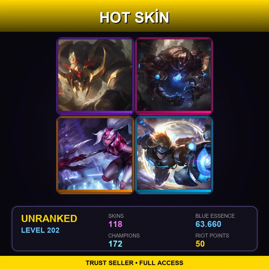 VN | Lv202 | Unranked | 118 Skin | 172 Champ — LoL account