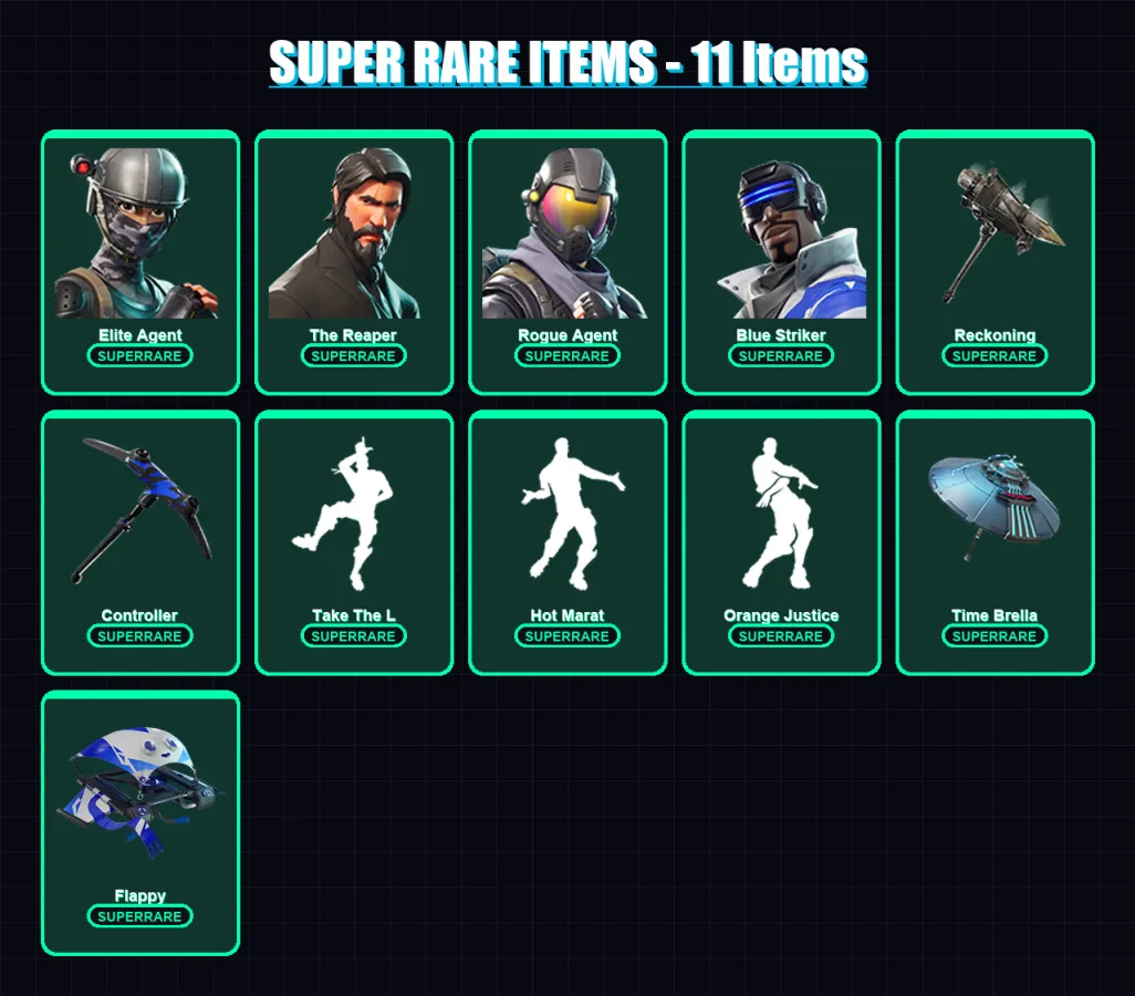 [PS4/PS5/XBOX/PC] | Elite Agent | The Reaper | Rogue Agent | Blue Striker | Blackheart | 69 skin | 82 pickaxe | 91 emote | 86 glider | Lv1563