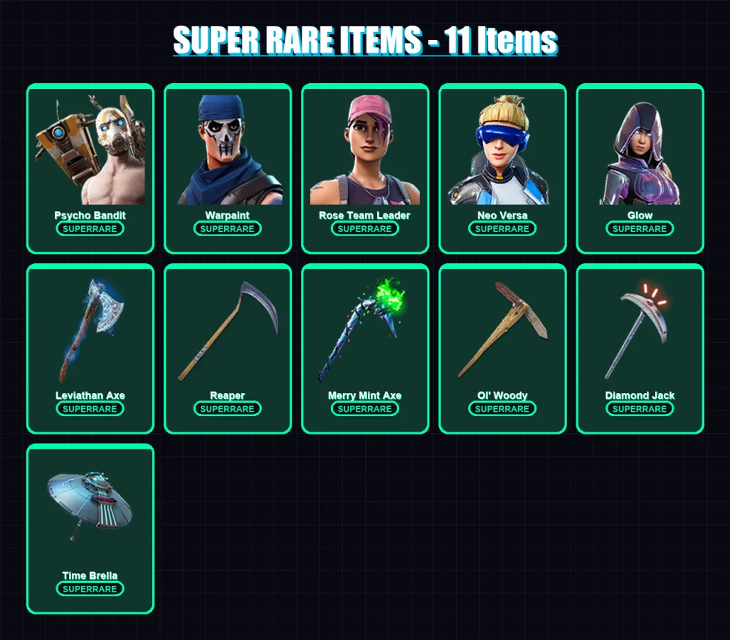 [PC/XBOX/PSN] | Psycho Bandit | Warpaint | Rose Team Leader | Neo Versa | Glow | 163 skin | 151 pickaxe | 129 emote | 129 glider | Lv2176