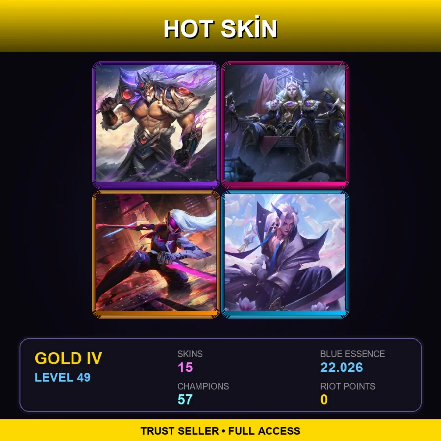 BR | Victorious Tryndamere | Victorious Sejuani | PROJECT: Katarina | Spirit Blossom Yone | 15 Skin | 57 Champ | Gold IV | Lv49