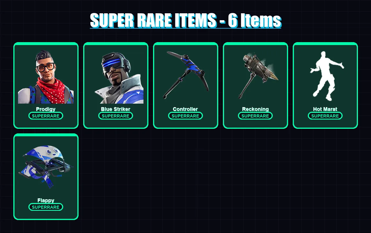 [PC] | Prodigy | Blue Striker | Frozen Love Ranger | Zenith | Deadpool | 49 skin | 54 pickaxe | 62 emote | 50 glider | Lv719 — Fortnite account