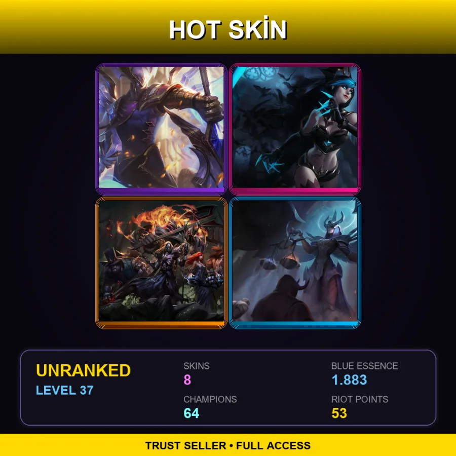NA | Lv37 | Unranked | 8 Skin | 64 Champ — LoL account
