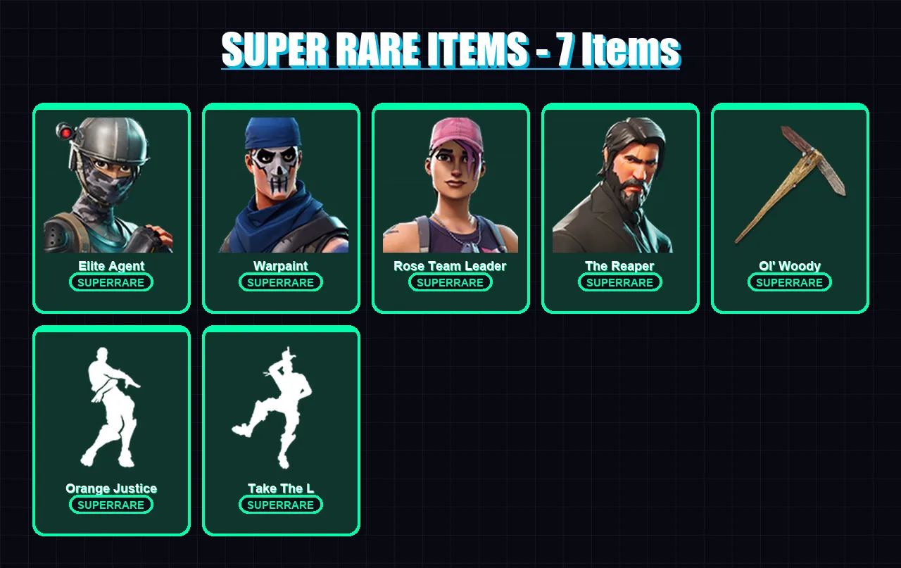 [PC/XBOX/PSN] | Elite Agent | Warpaint | Rose Team Leader | The Reaper | Carbide | 22 skin | 14 pickaxe | 24 emote | 22 glider | Lv226