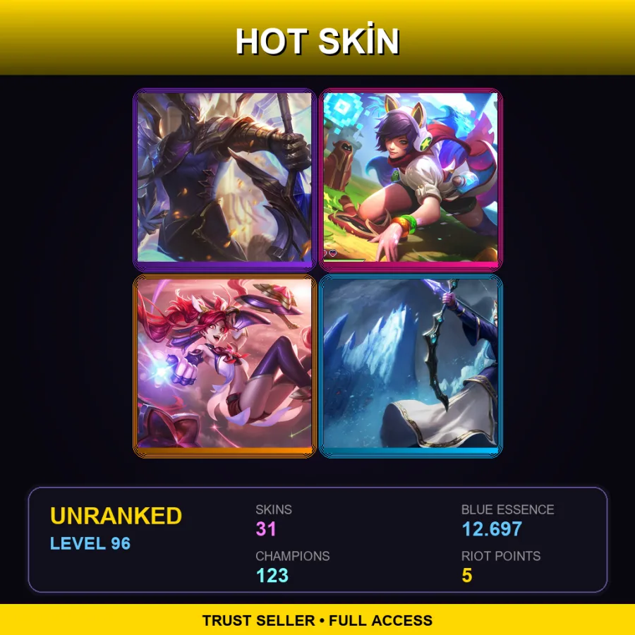 VN | Lv96 | Unranked | 31 Skin | 123 Champ — LoL account
