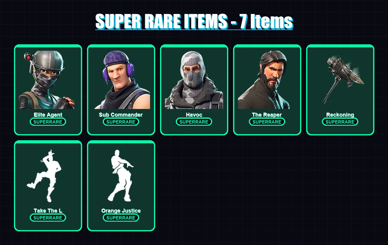 [PC] | Elite Agent | Sub Commander | Havoc | The Reaper | Calamity | 29 skin | 36 pickaxe | 47 emote | 54 glider | Lv987