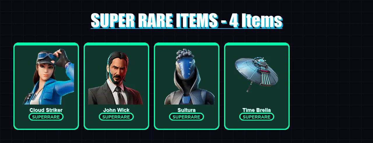 [PS4/PS5/XBOX/PC] | Cloud Striker | John Wick | Sultura | Valeria | Ronin | 188 skin | 203 pickaxe | 145 emote | 162 glider | Lv2854