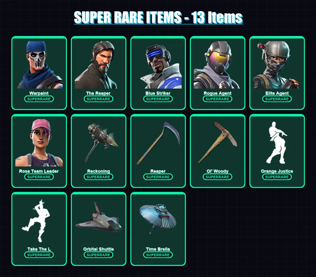 [PS4/PS5/XBOX/PC] | Warpaint | The Reaper | Blue Striker | Rogue Agent | Elite Agent | 328 skin | 328 pickaxe | 223 emote | 252 glider | Lv3409 — Fortnite account