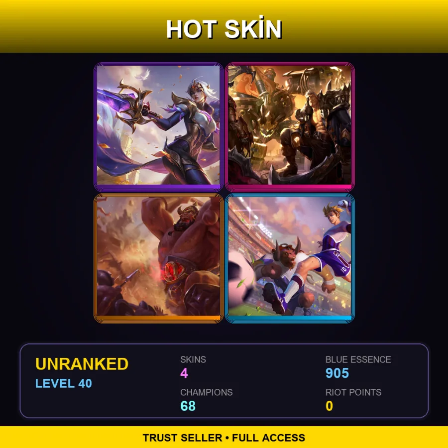 EUW | Lv40 | Unranked | 4 Skin | 68 Champ — LoL account