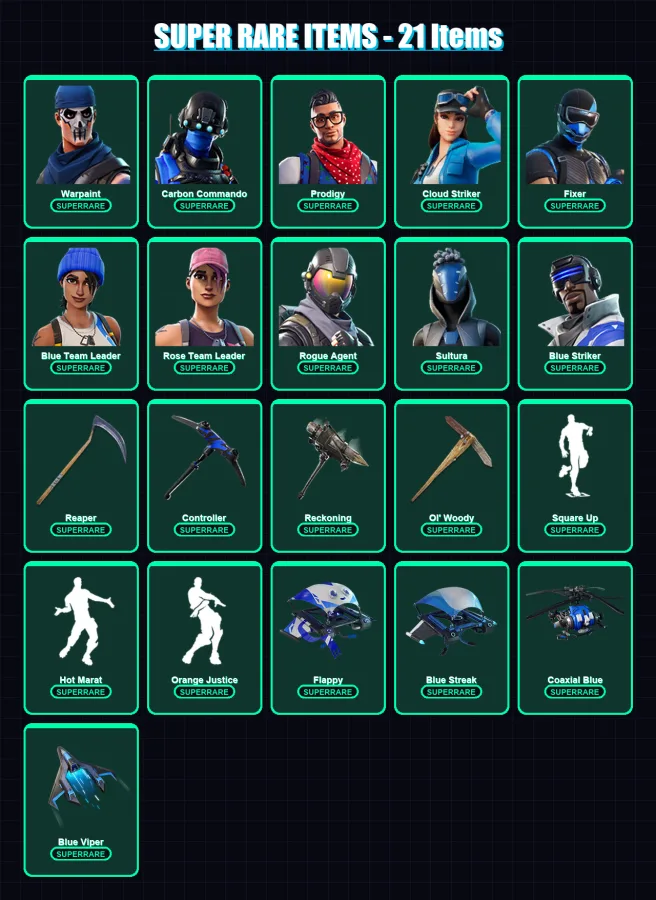 [PS4/PS5/XBOX/PC] | Warpaint | Carbon Commando | Prodigy | Cloud Striker | Fixer | 146 skin | 161 pickaxe | 128 emote | 137 glider | Lv2208 — Fortnite account