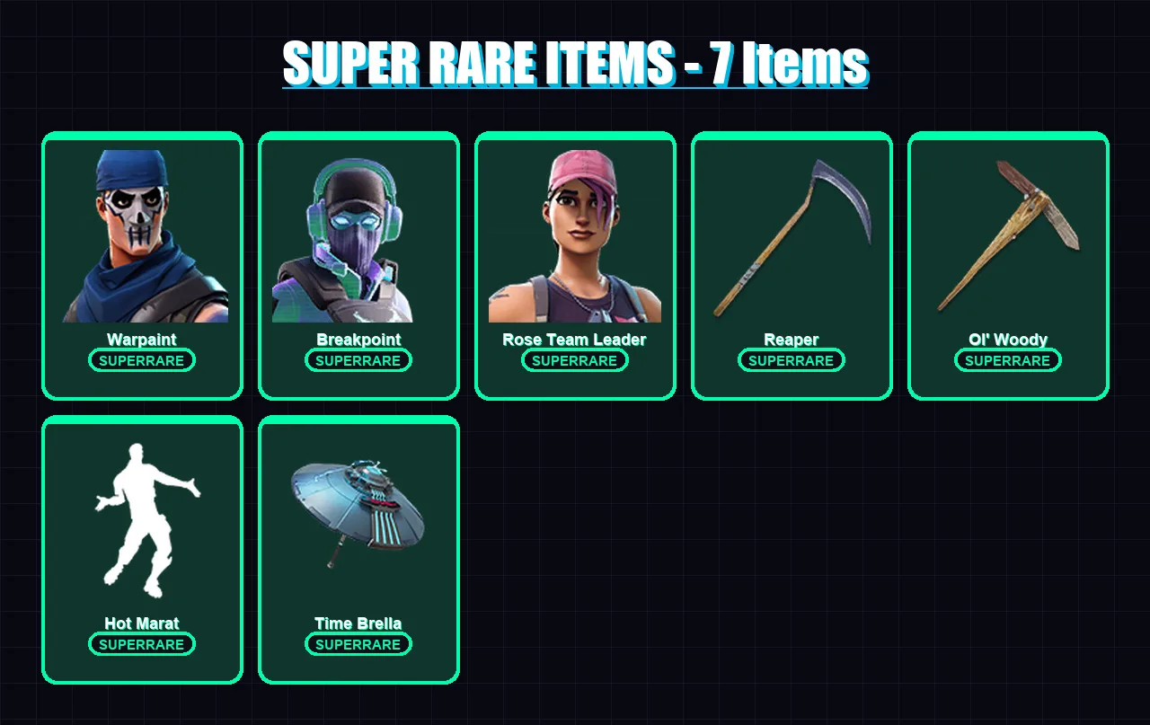 [PC/XBOX] | Warpaint | Breakpoint | Rose Team Leader | The Prisoner | Hybrid | 142 skin | 148 pickaxe | 127 emote | 133 glider | Lv2214