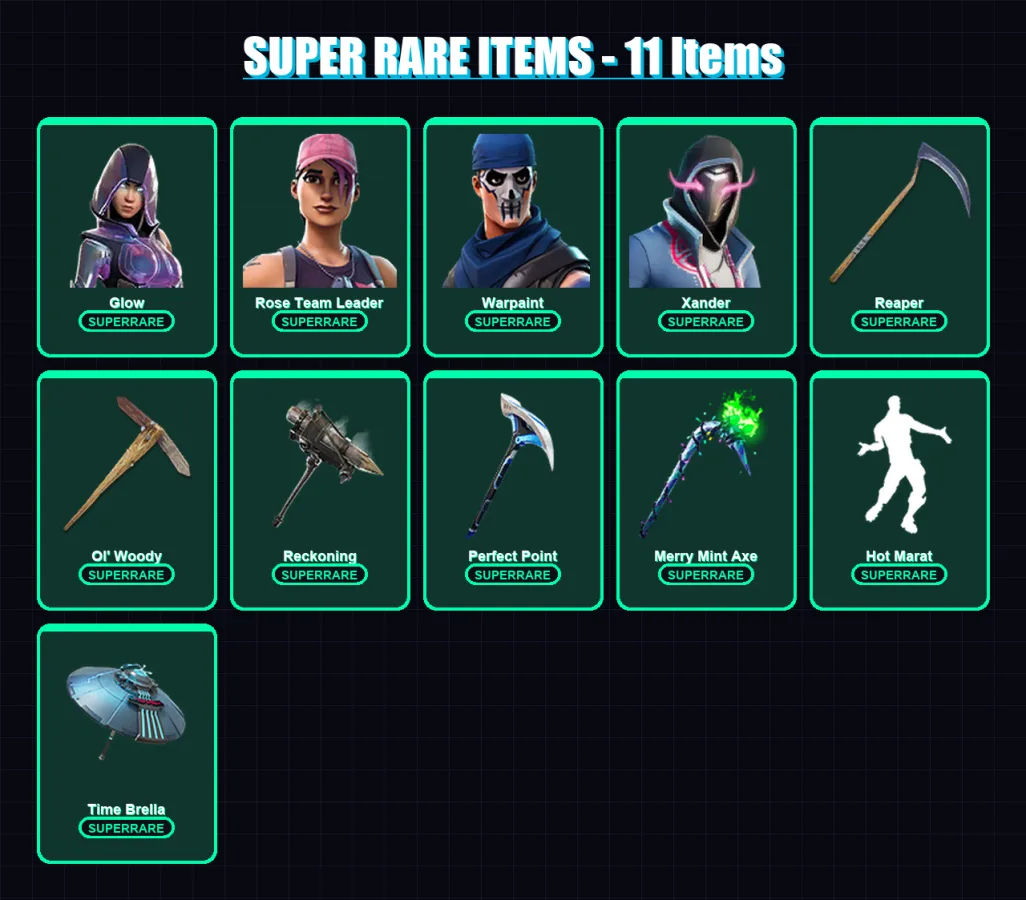 [PC/XBOX/PSN] | Glow | Rose Team Leader | Warpaint | Xander | Blackheart | 162 skin | 214 pickaxe | 165 emote | 184 glider | Lv2657