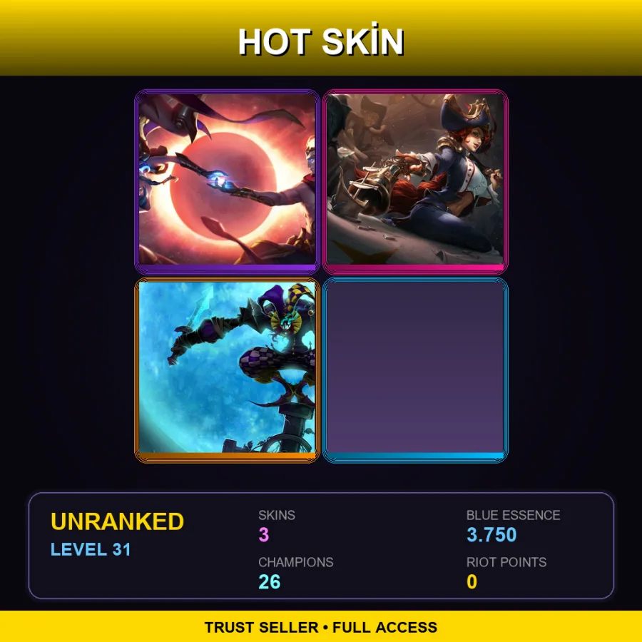 EUW | Lv31 | Unranked | 3 Skin | 26 Champ — LoL account