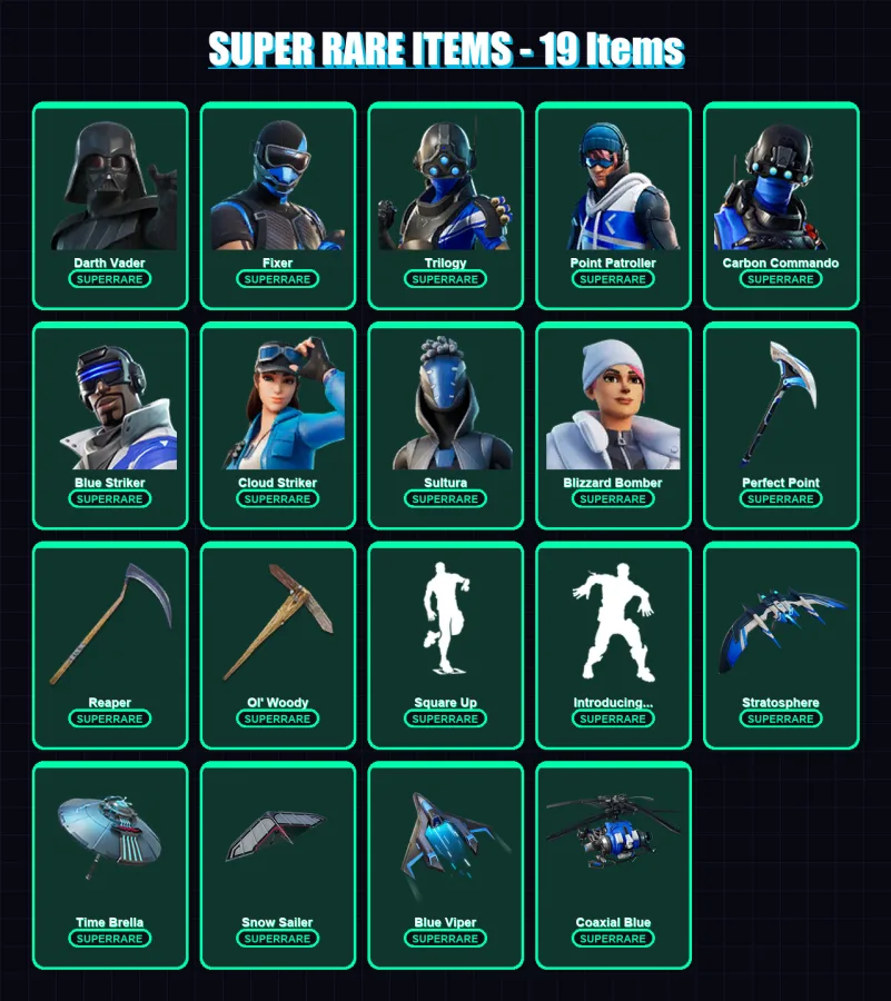 [PS4/PS5/PC] | Darth Vader | Fixer | Trilogy | Point Patroller | Carbon Commando | 355 skin | 310 pickaxe | 253 emote | 201 glider | Lv2994