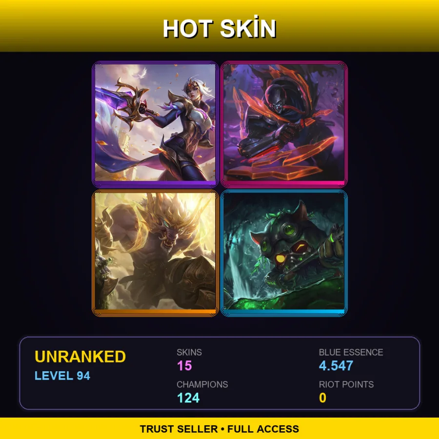 LAN | Lv94 | Unranked | 15 Skin | 124 Champ — Unranked / Smurf League of Legends