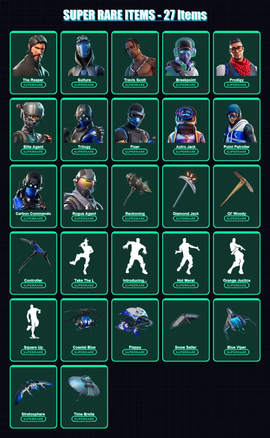 [PS4/PS5/PC] | The Reaper | Sultura | Travis Scott | Breakpoint | Prodigy | 212 skin | 235 pickaxe | 183 emote | 151 glider | Lv1772