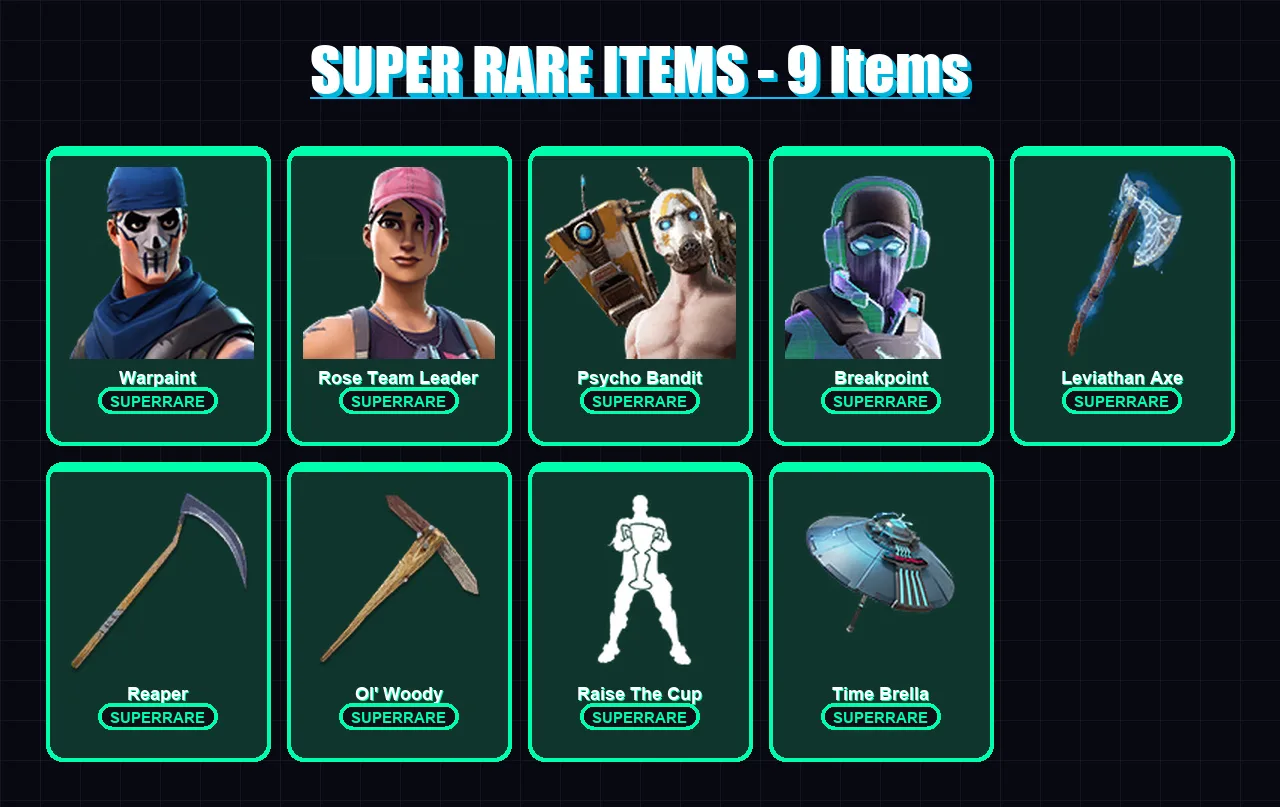[PC/PSN] | Warpaint | Rose Team Leader | Psycho Bandit | Breakpoint | Valeria | 282 skin | 271 pickaxe | 272 emote | 196 glider | Lv3881