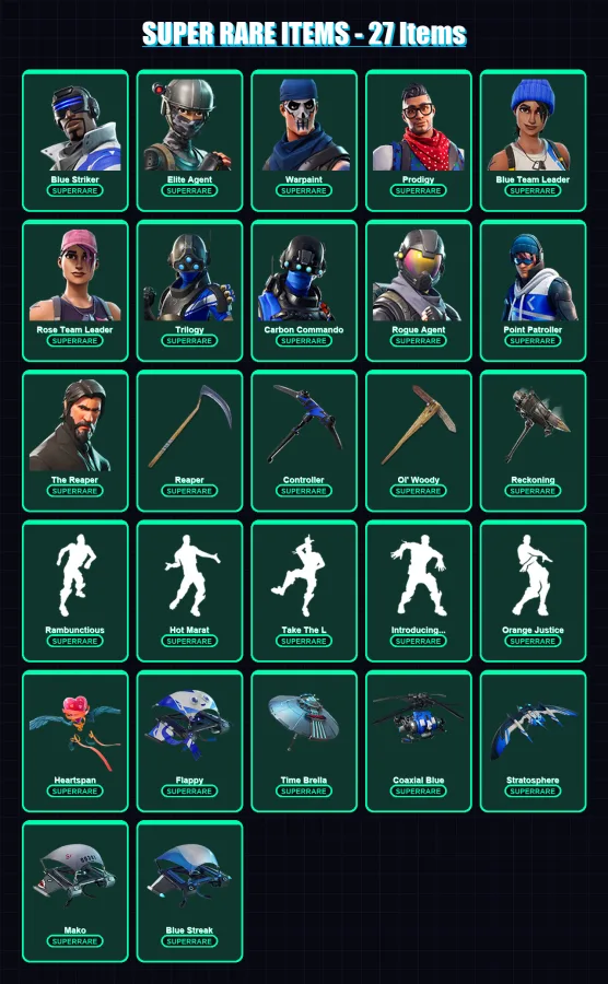 [PS4/PS5/PC] | Blue Striker | Elite Agent | Warpaint | Prodigy | Blue Team Leader | 180 skin | 169 pickaxe | 155 emote | 157 glider | Lv1720
