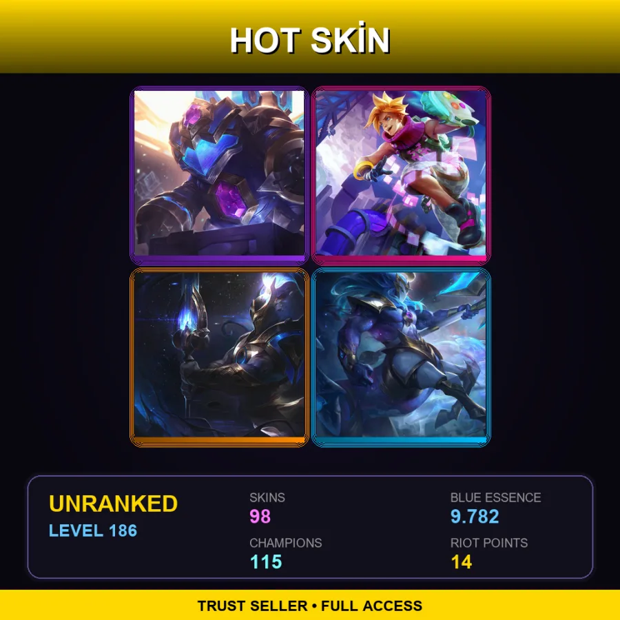 TR | Lv186 | Unranked | 98 Skin | 115 Champ — LoL account